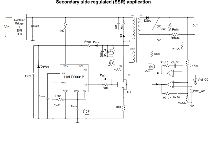 Application Circuit Diagram - STMicroelectronics HVLED001B High Power Factor Flyback Controller