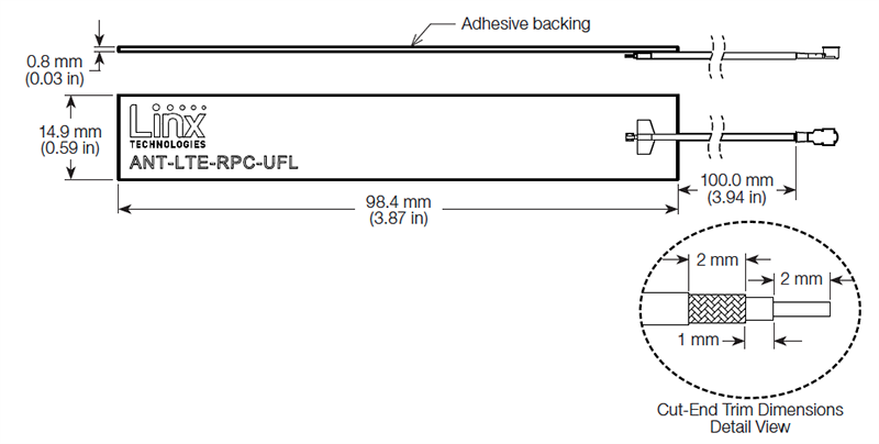 Mechanical Drawing - TE Connectivity / Linx Technologies ANT-LTE-RPC LTE/LPWA Embedded Dipole Antennas