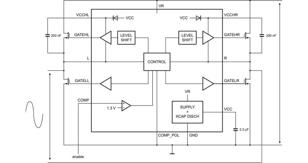 Application Circuit Diagram - NXP Semiconductors TEA2209T Active Bridge Rectifier Controller Application Circuit Diagram - NXP Semiconductors TEA2209T Active Bridge Rectifier Controller