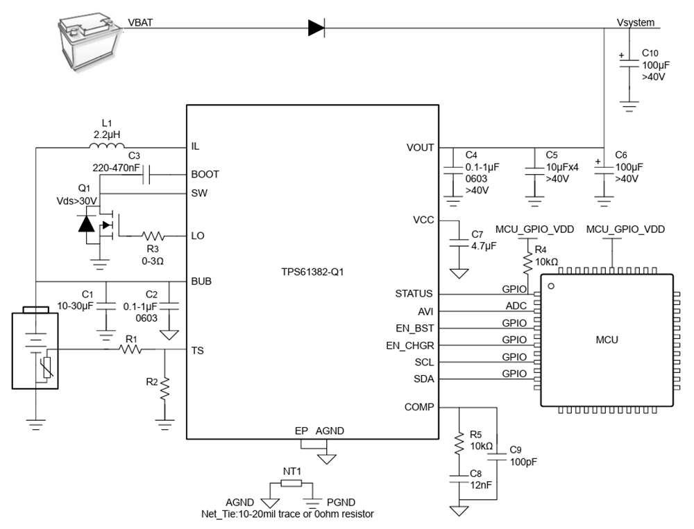 Application Circuit Diagram - Texas Instruments TPS61382-Q1 400kHz 40V 15A Boost Converter