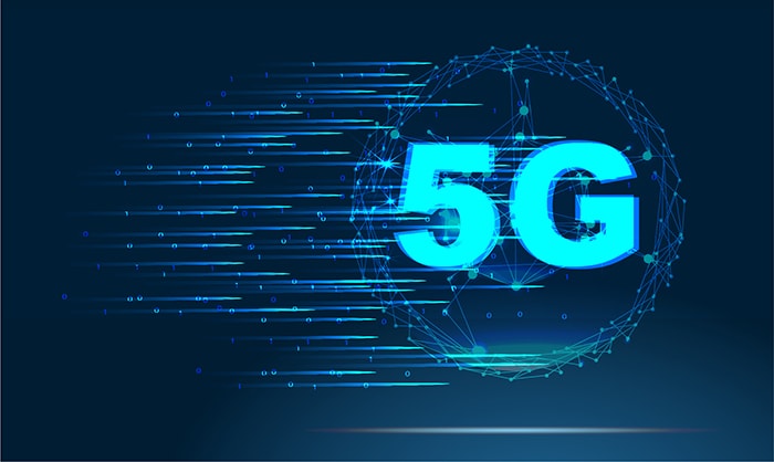 glowing 5G logo with a black background